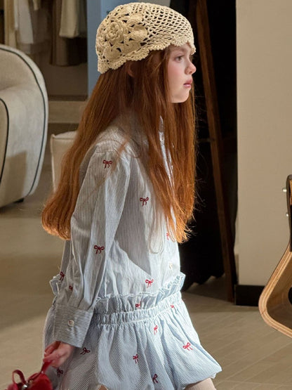 Sophie Bow Embroidered Stripe Shirt Dress - Classic Blue & White
