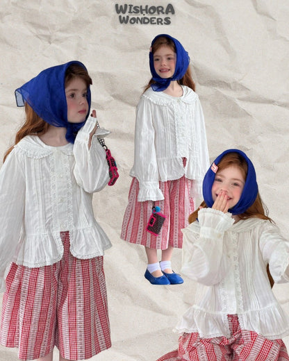 Colette French Vintage Lace Blouse & Gingham Culottes Set