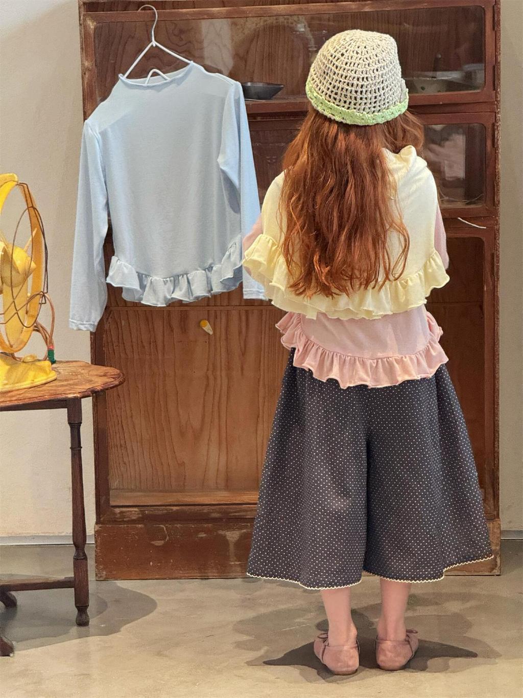 Alice Ruffle Hem Mock Neck Cotton Top - Macaron Trio (Cloud Blue / Creamy Yellow / Ballet Pink)