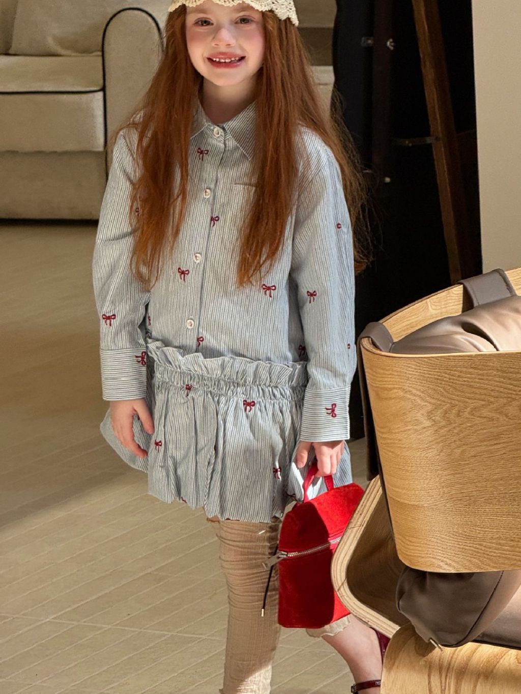 Sophie Bow Embroidered Stripe Shirt Dress - Classic Blue & White