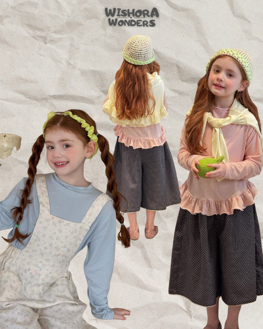 Alice Ruffle Hem Mock Neck Cotton Top - Macaron Trio (Cloud Blue / Creamy Yellow / Ballet Pink)