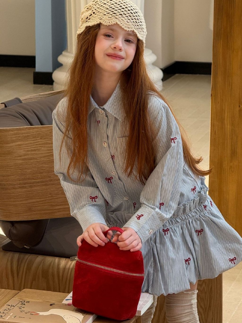 Sophie Bow Embroidered Stripe Shirt Dress - Classic Blue & White