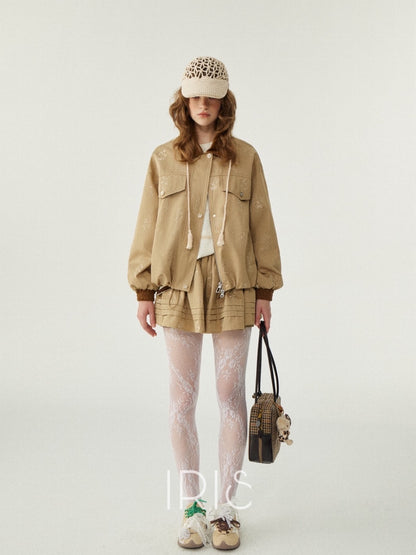 Wildflower Embroidered Pleated Skirt - Golden Sand