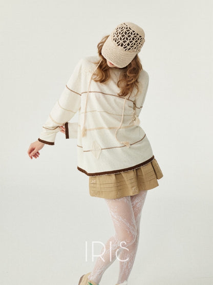 Cream Striped Knit Sweater – Soft Casual Oversized Pullover