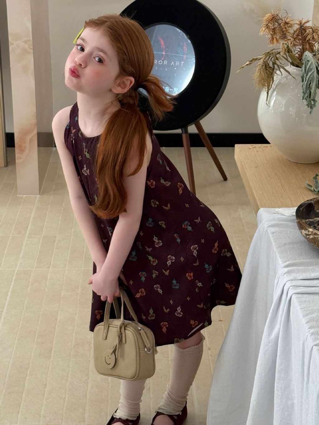 Midnight Bloom Halter Dress - Deep Plum & Vintage Print