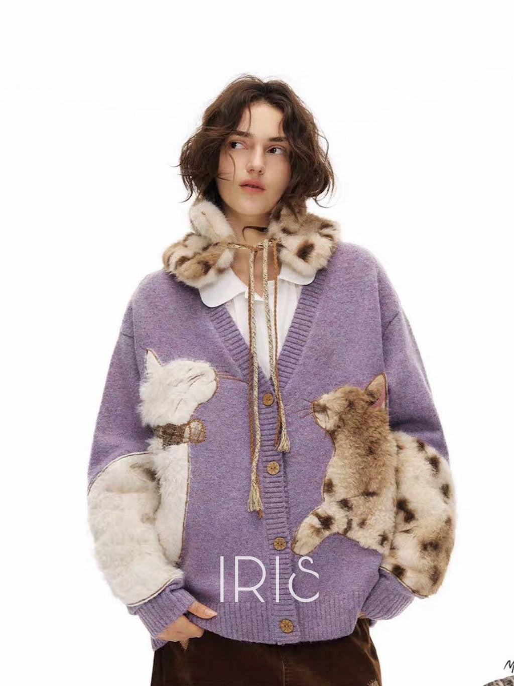 Furry Cat Knit Cardigan –Cozy Statement Sweater