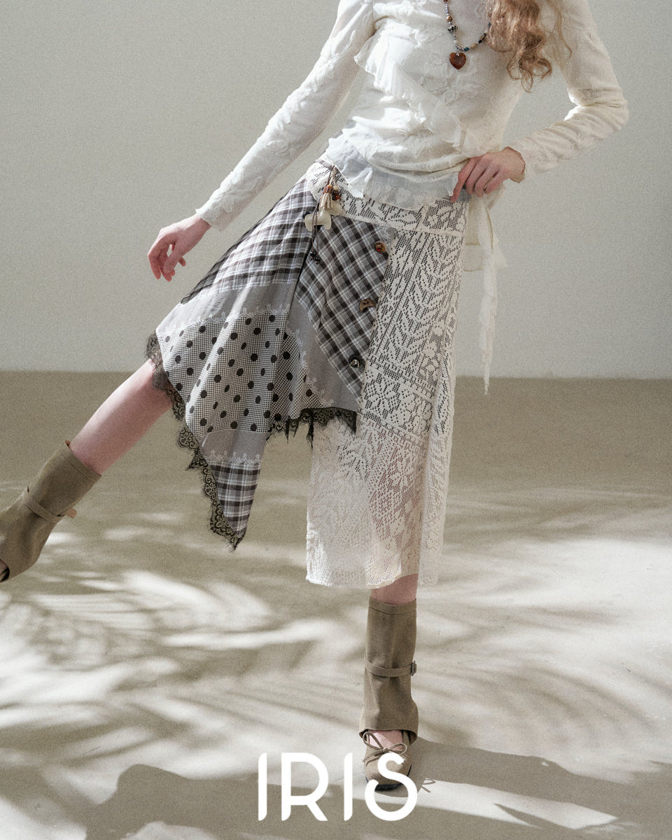 Embroidered Mesh Top & Patchwork Skirt Set