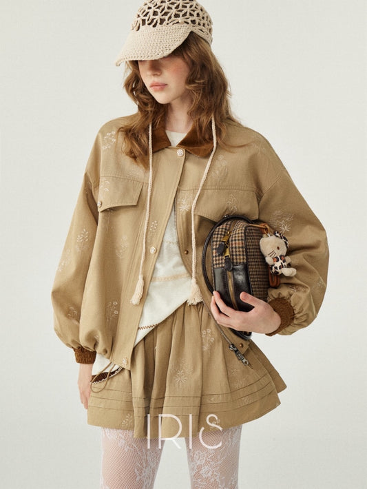 Embroidered Khaki Short