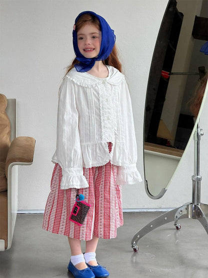 Colette French Vintage Lace Blouse & Gingham Culottes Set