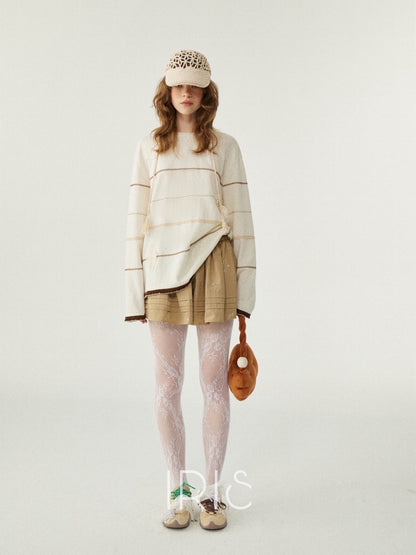 Cream Striped Knit Sweater – Soft Casual Oversized Pullover