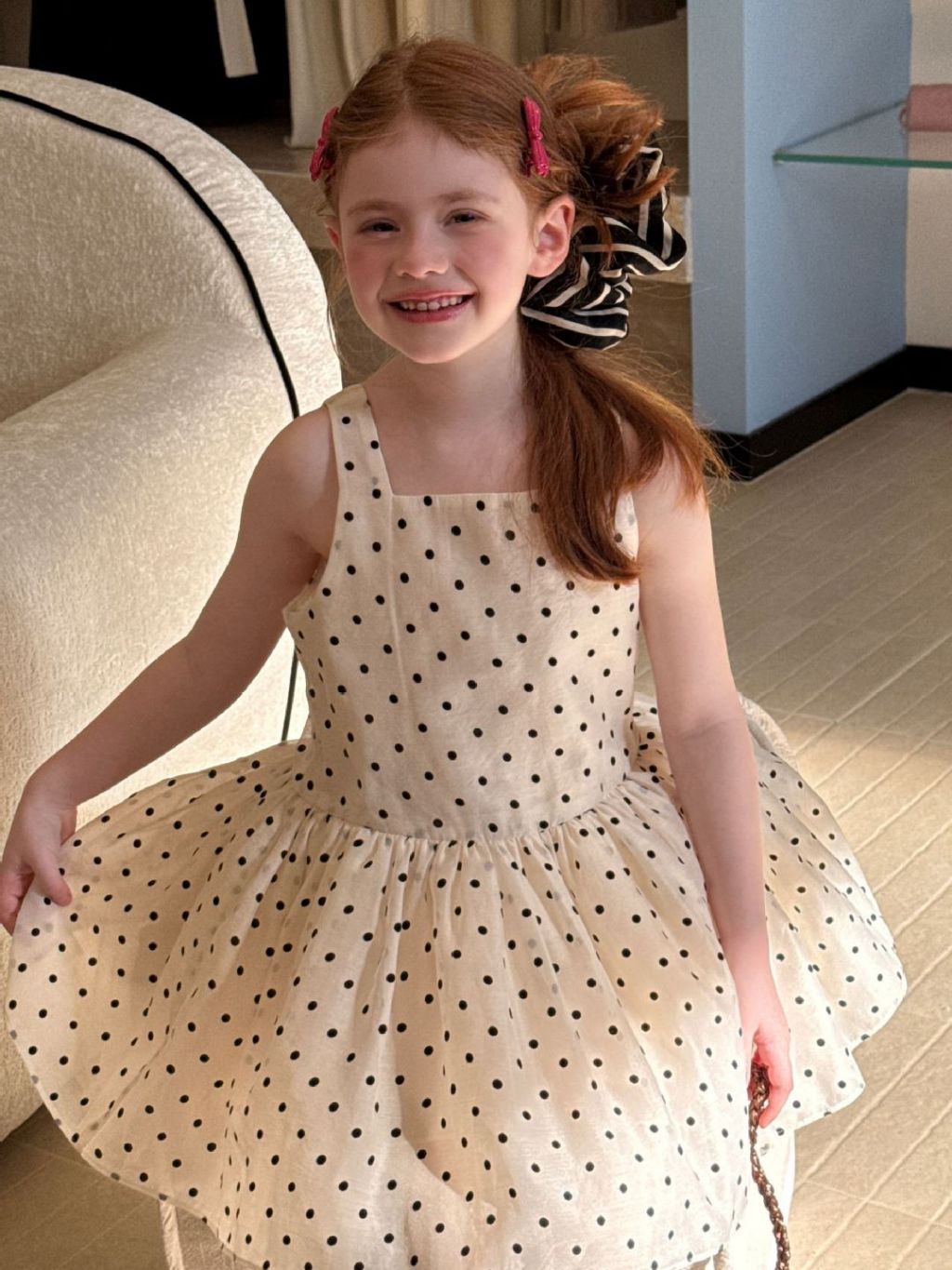 Elodie Polka Dot Party Dress - Cream & Noir