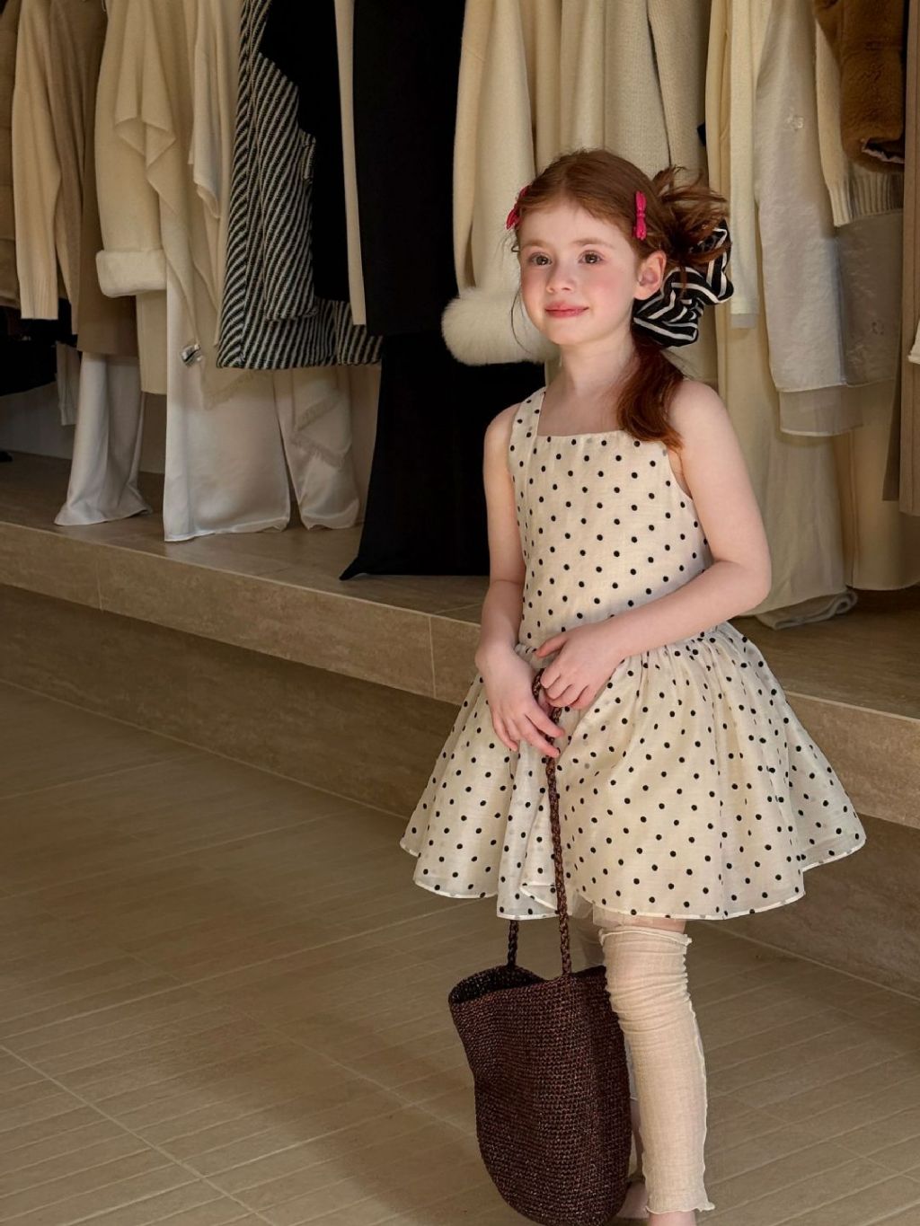 Elodie Polka Dot Party Dress - Cream & Noir
