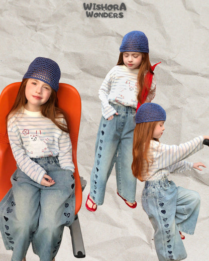 Girls Heart Embroidered Wide Leg Denim Pants – Kids Jeans