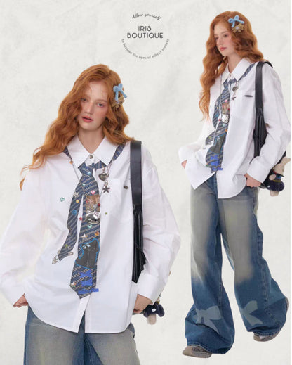 Cloudy Blue Playful Graphic Tie Shirt