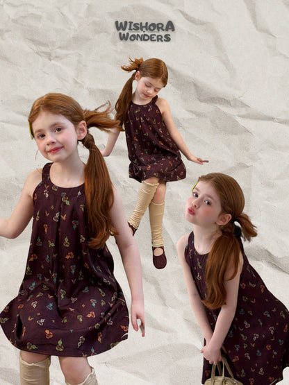 Midnight Bloom Halter Dress - Deep Plum & Vintage Print