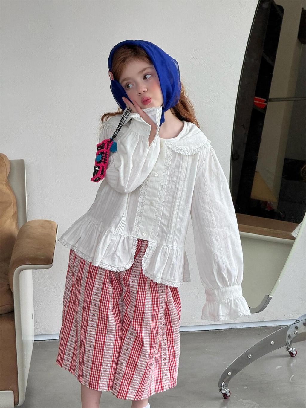 Colette French Vintage Lace Blouse & Gingham Culottes Set