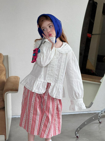 Colette French Vintage Lace Blouse & Gingham Culottes Set