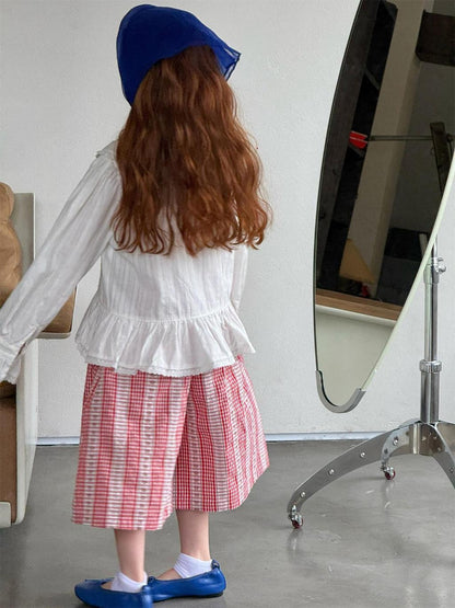 Colette French Vintage Lace Blouse & Gingham Culottes Set