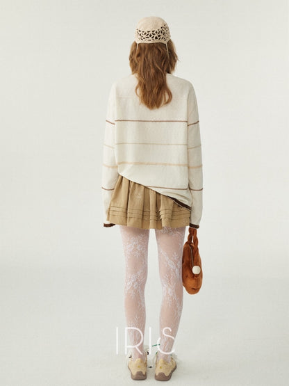 Cream Striped Knit Sweater – Soft Casual Oversized Pullover