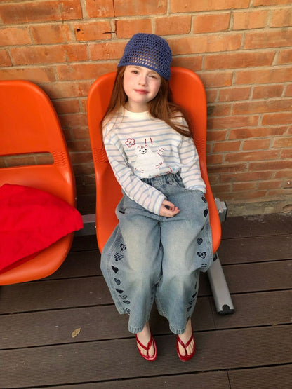 Girls Heart Embroidered Wide Leg Denim Pants – Kids Jeans