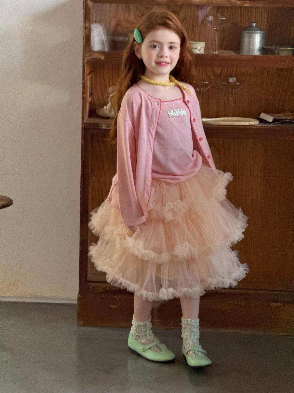 Girls Layered Lace Tulle Skirt – Elegant Princess Ruffle Midi Skirt