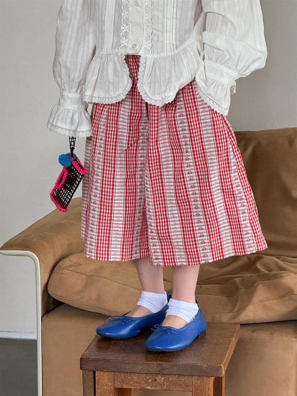 Colette French Vintage Lace Blouse & Gingham Culottes Set