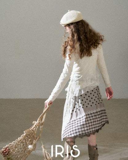 Embroidered Mesh Top & Patchwork Skirt Set